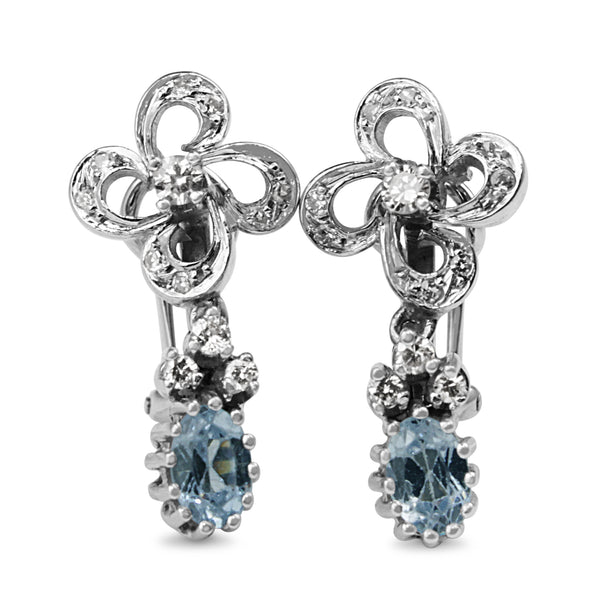 Palladium Vintage Aquamarine and Diamond Earrings