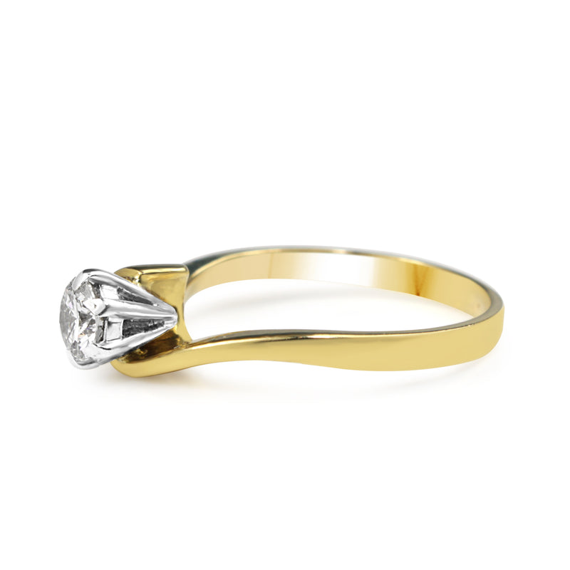 18ct Yellow and White Gold Vintage Twist Solitaire Ring