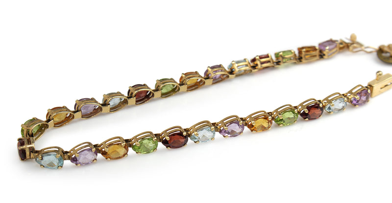 14ct Yellow Gold Topaz, Peridot, Garnet, Citrine and Amethyst Bracelet