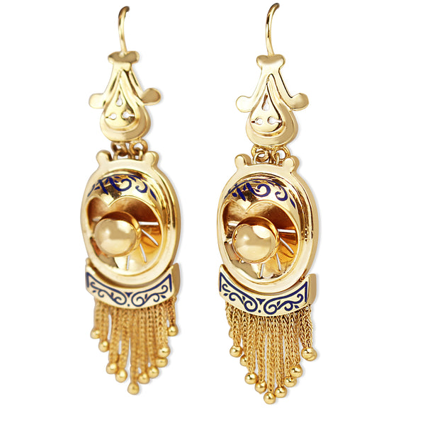 9ct Yellow Gold Antique Enamel and Tassel Earrings