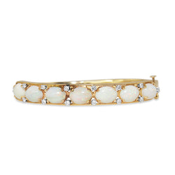 14ct Yellow Gold Opal and Diamond Bangle