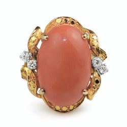 14ct Yellow Gold Coral and Diamond Cocktail Ring