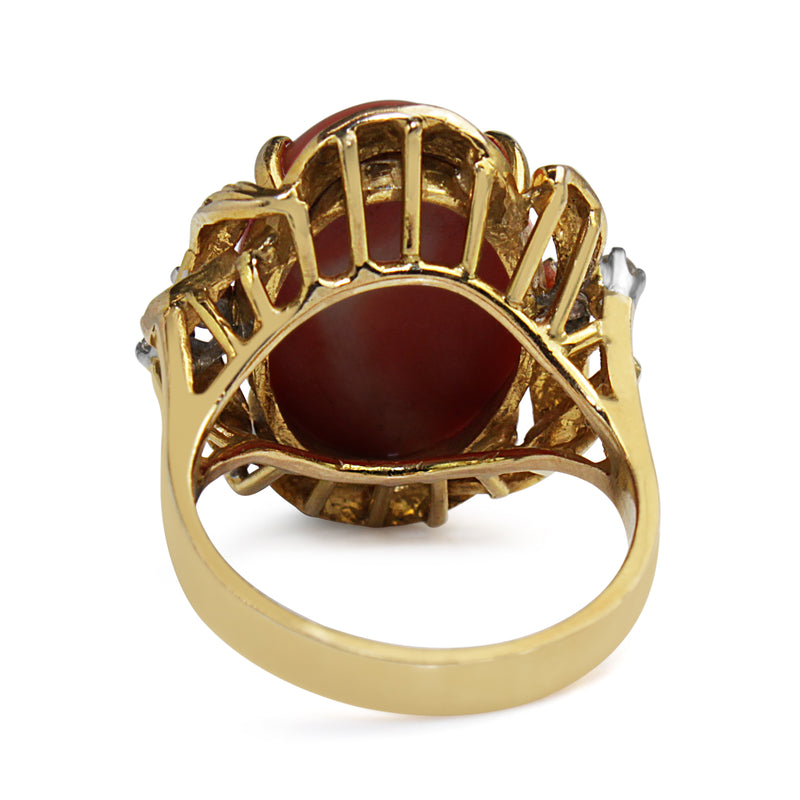 14ct Yellow Gold Coral and Diamond Cocktail Ring