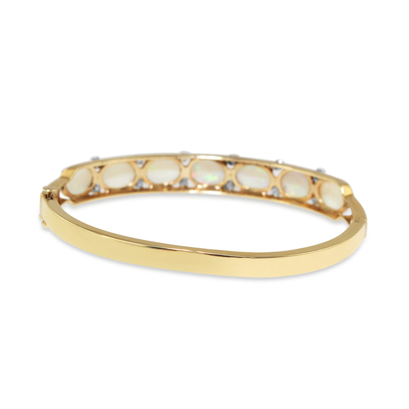 14ct Yellow Gold Opal and Diamond Bangle