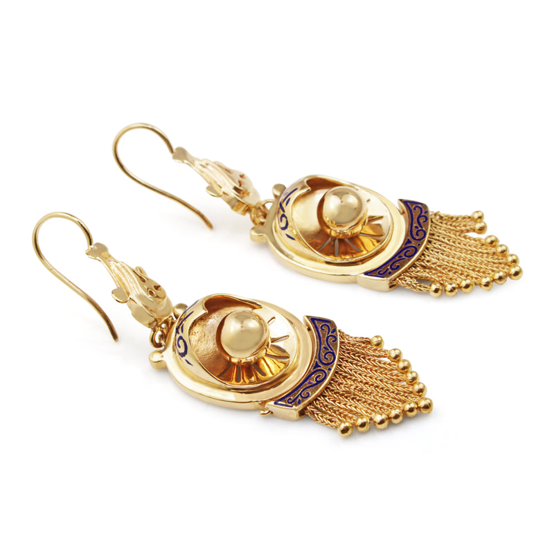 9ct Yellow Gold Antique Enamel and Tassel Earrings