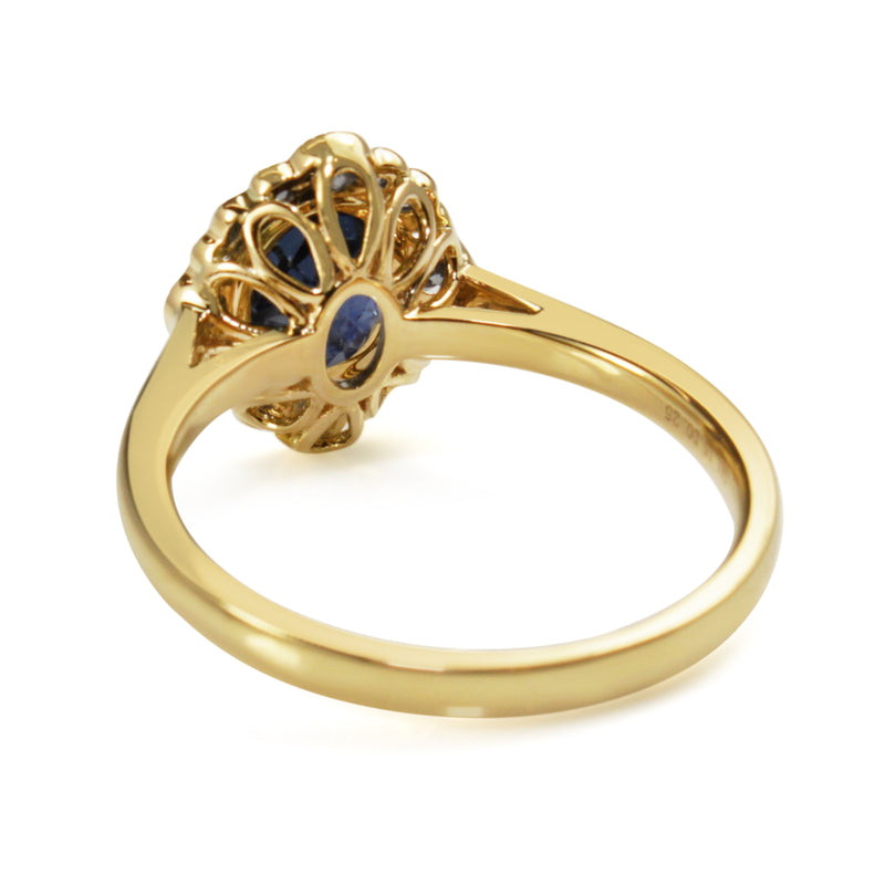 18ct Yellow Gold Sapphire and Diamond Halo Ring