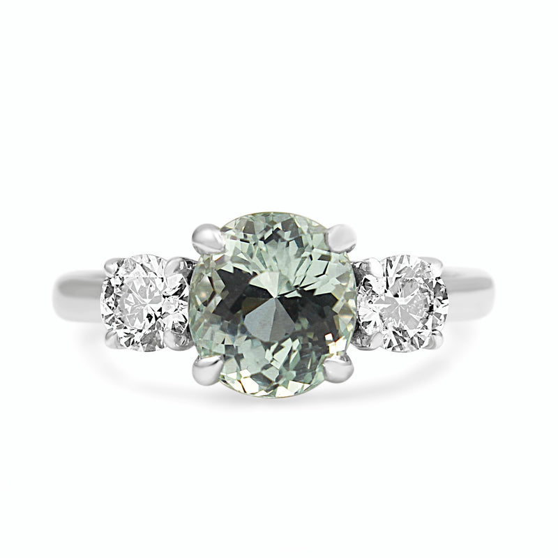 18ct White Gold Aquamarine and Diamond 3 Stone Ring