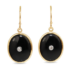 9ct Yellow Gold Large Onyx and Diamond Drop Earrings