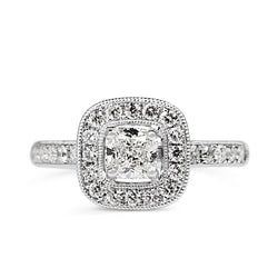 18ct White Gold Cushion Halo Diamond Ring