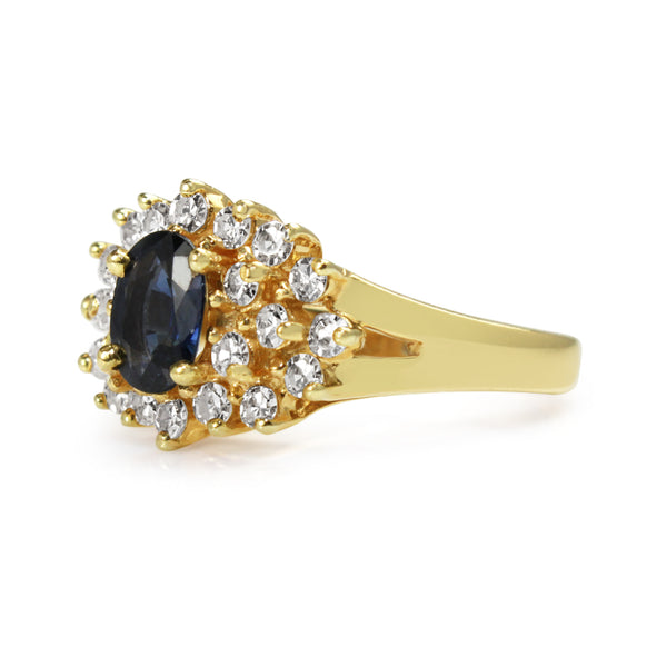 14ct Yellow Gold Sapphire and Single Cut Diamond Cluster Ring