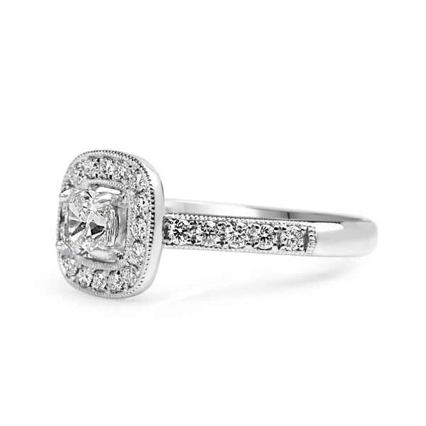 18ct White Gold Cushion Halo Diamond Ring