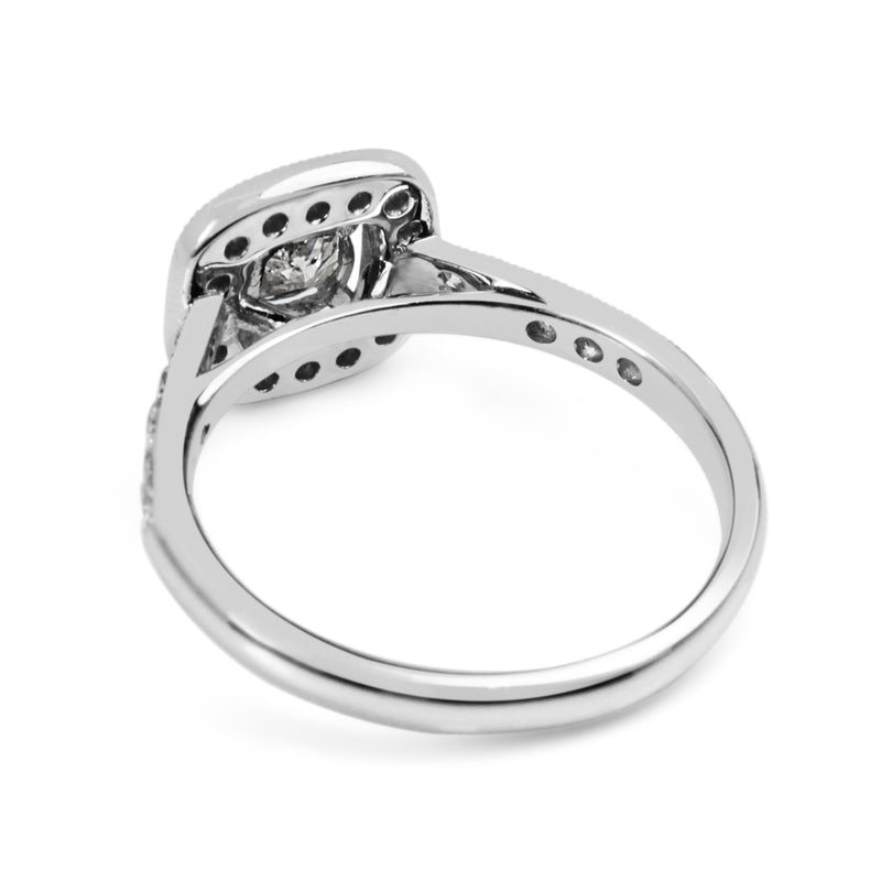 18ct White Gold Cushion Halo Diamond Ring