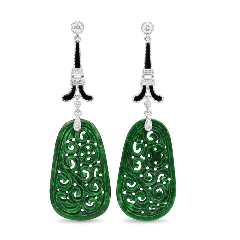 18ct White Gold Jade, Onyx and Diamond Earrings