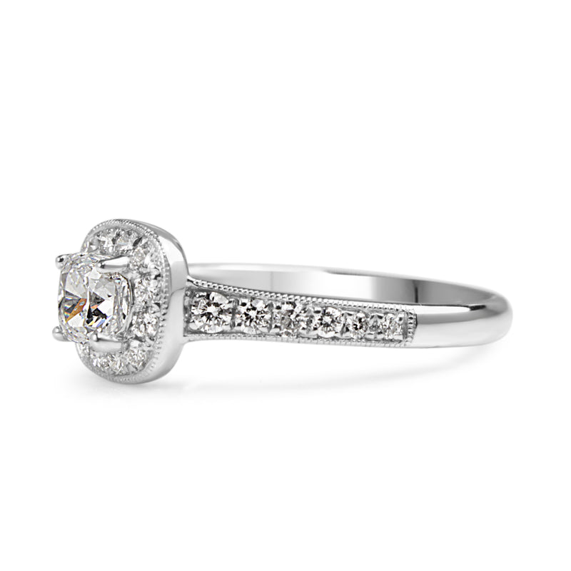 18ct White Gold Cushion Diamond Halo Ring