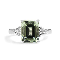 9ct White Gold Green Amethyst and Diamond Ring