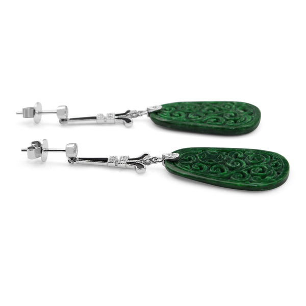 18ct White Gold Jade, Onyx and Diamond Earrings