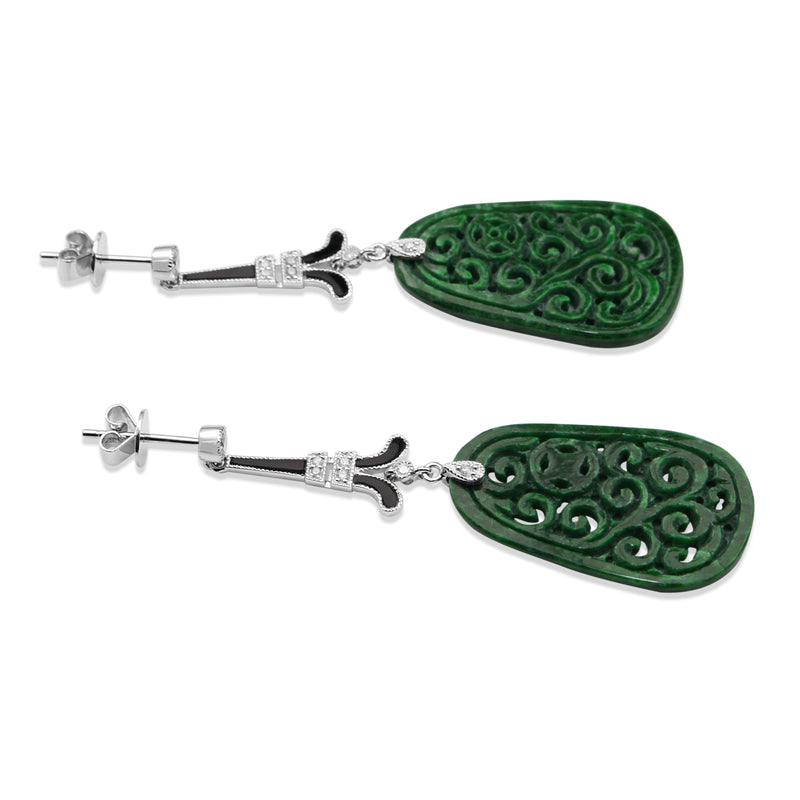 18ct White Gold Jade, Onyx and Diamond Earrings