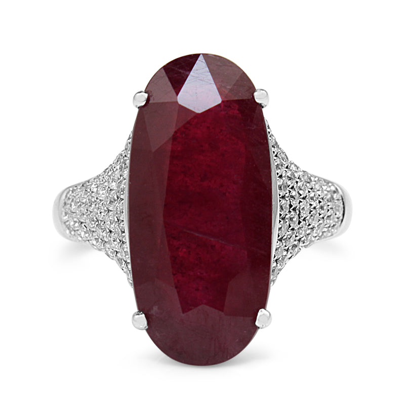 18ct White Gold Treated Ruby and Pavé Diamond Ring