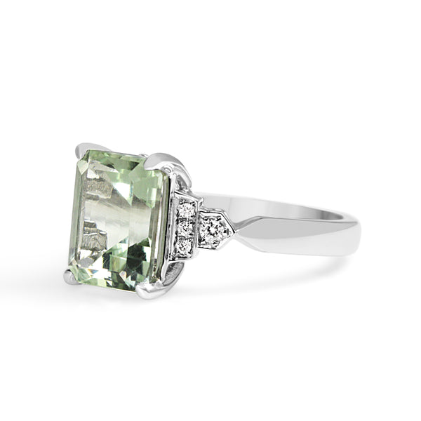 9ct White Gold Green Amethyst and Diamond Ring