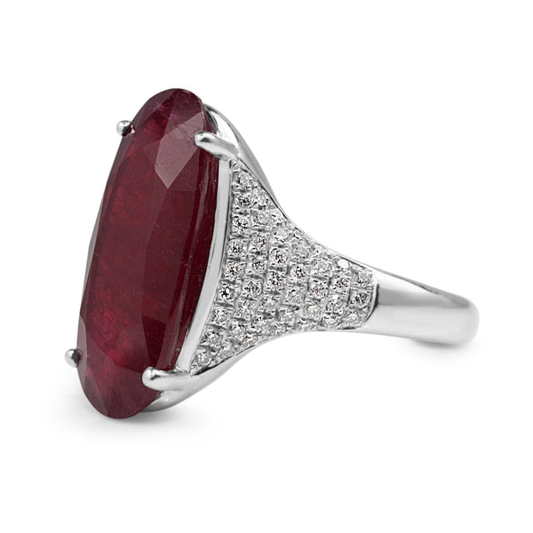 18ct White Gold Treated Ruby and Pavé Diamond Ring