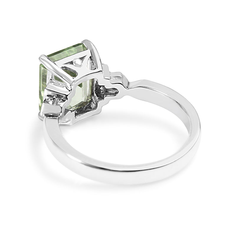 9ct White Gold Green Amethyst and Diamond Ring