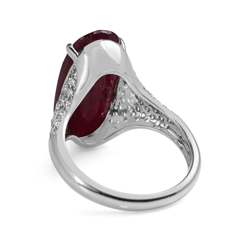 18ct White Gold Treated Ruby and Pavé Diamond Ring