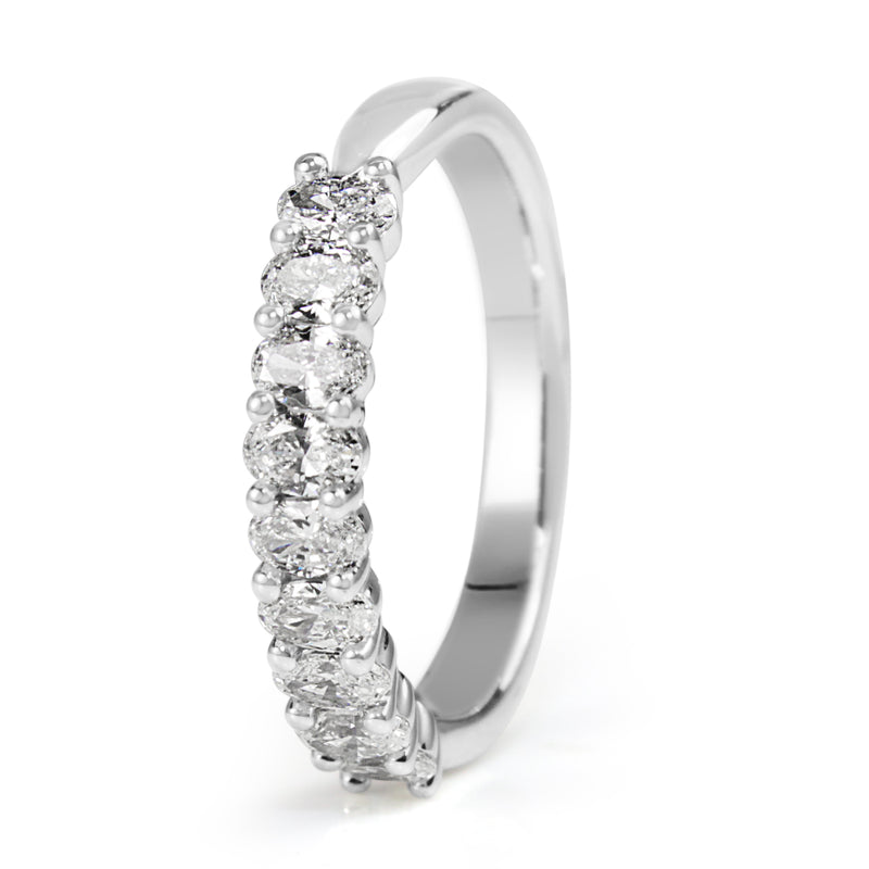 18ct White Gold Oval 9 Stone Diamond Band Ring