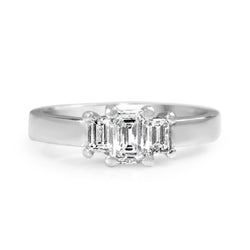 18ct White Gold Emerald and Baguette Diamond 3 Stone Ring