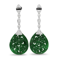 18ct White Gold Onyx, Jade and Diamond Earrings