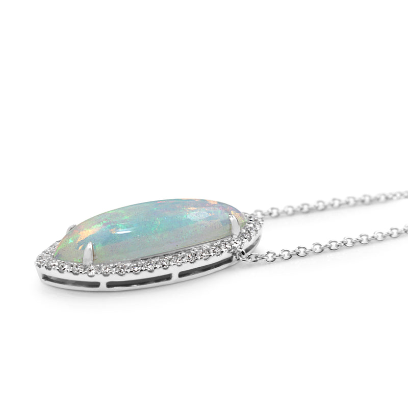 14ct White Gold Marquise Opal Diamond Halo Necklace