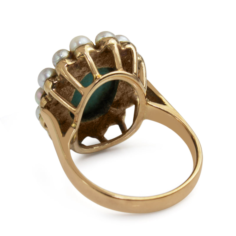 9ct Yellow Gold Turquoise and Pearl Ring