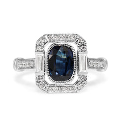 18ct White Gold Sapphire and Diamond Deco Style Ring