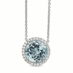 14ct White Gold Topaz Diamond Halo Necklace