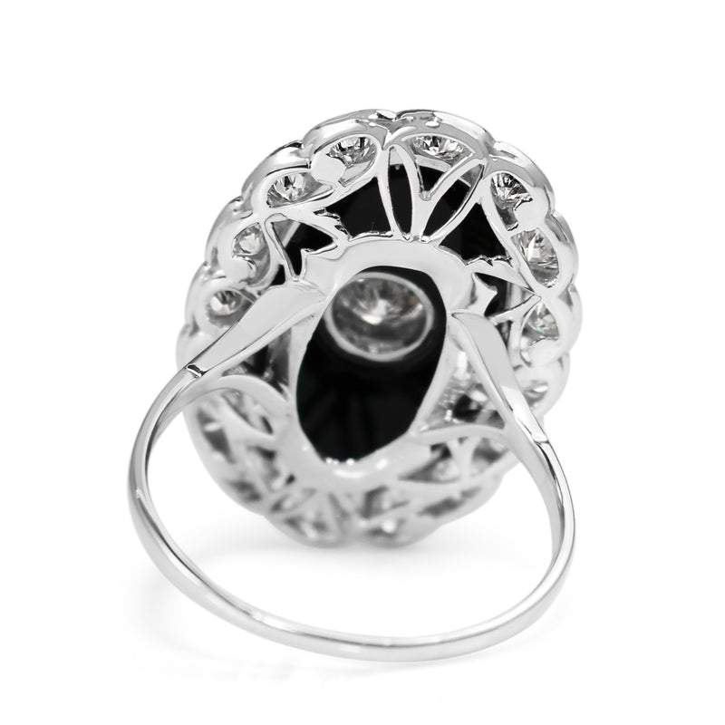 Platinum Art Deco Onyx and Diamond Daisy Ring