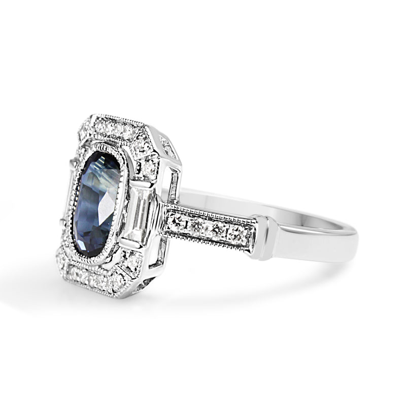 18ct White Gold Sapphire and Diamond Deco Style Ring