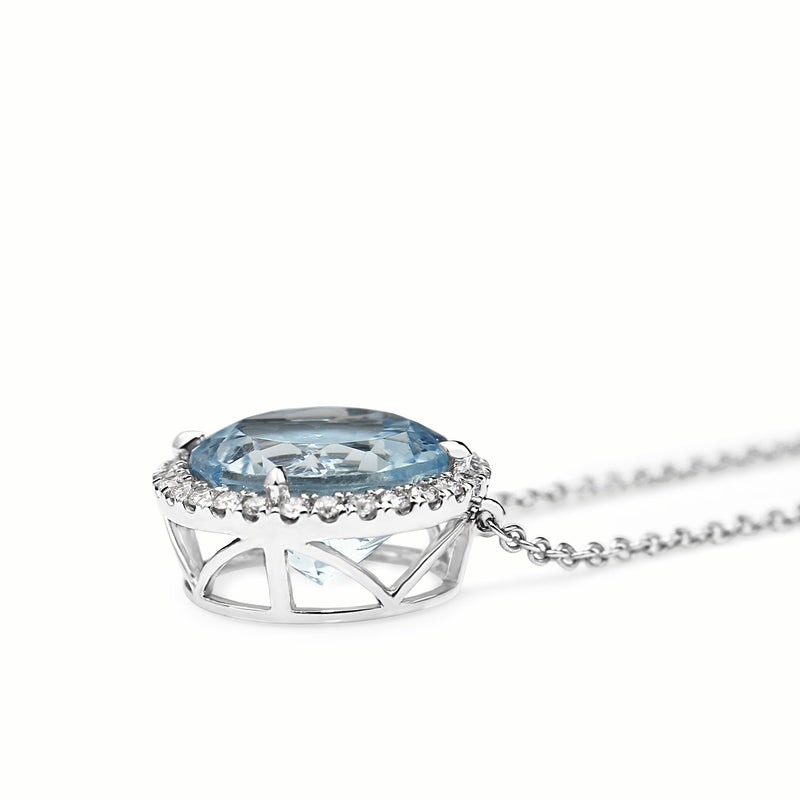 14ct White Gold Topaz Diamond Halo Necklace