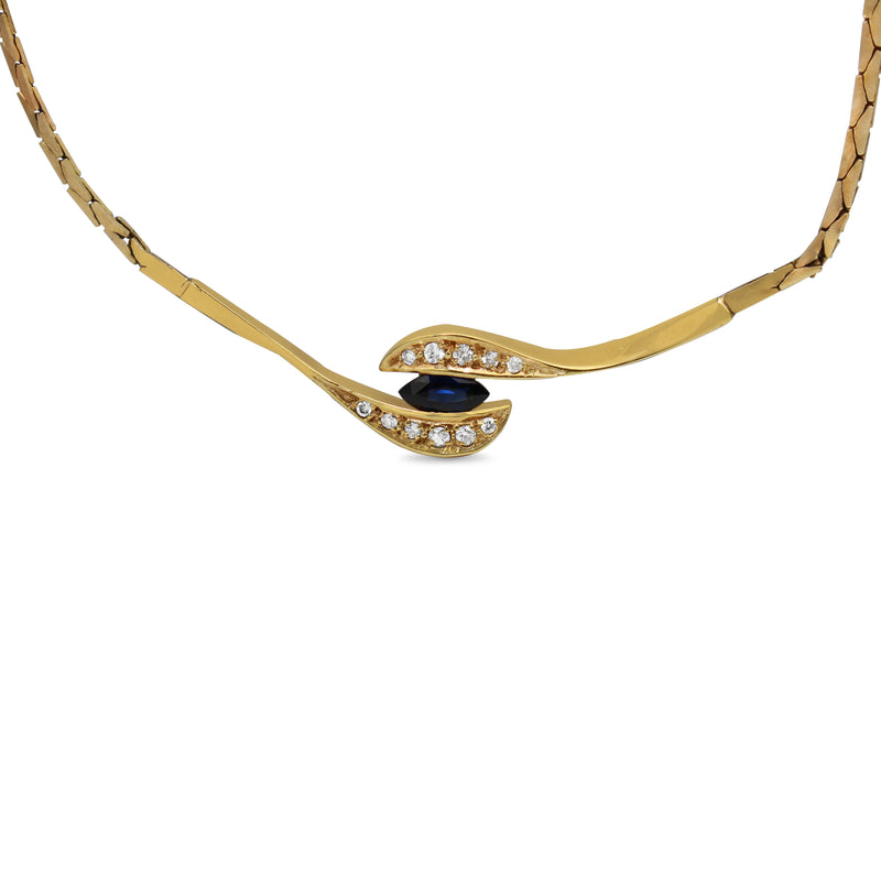 9ct Yellow Gold Sapphire and Diamond Necklace