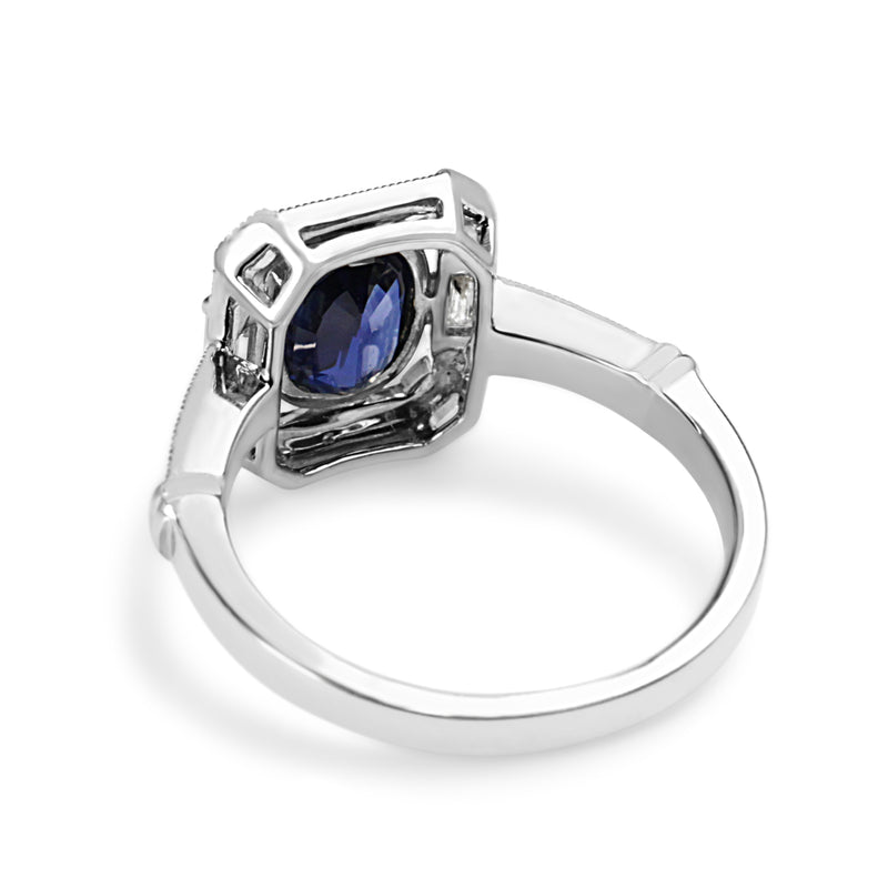 18ct White Gold Sapphire and Diamond Deco Style Ring