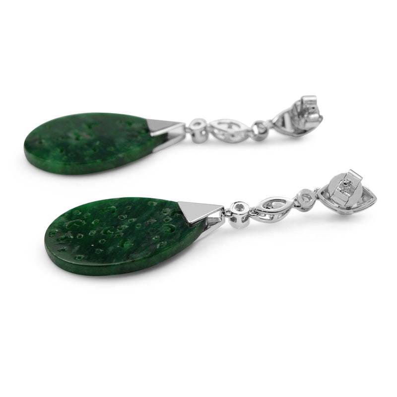 18ct White Gold Onyx, Jade and Diamond Earrings