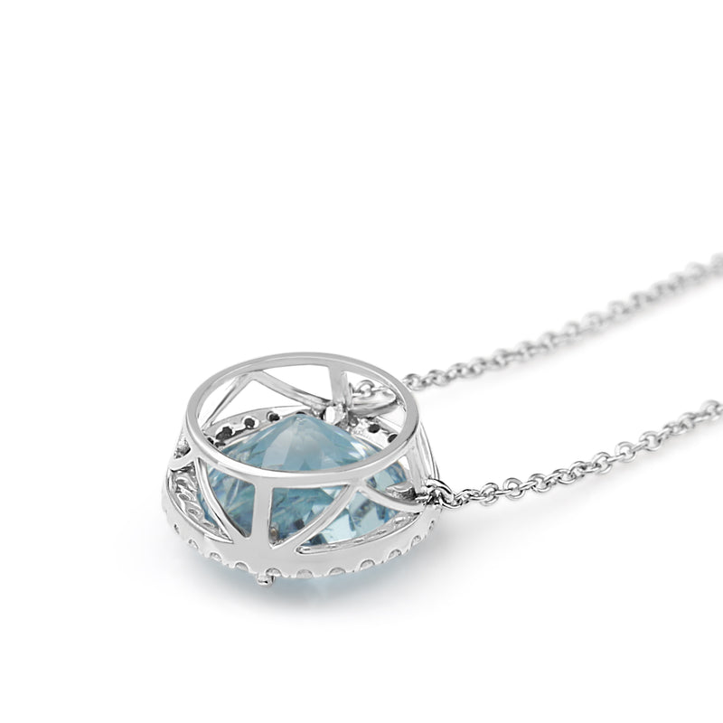 14ct White Gold Topaz Diamond Halo Necklace