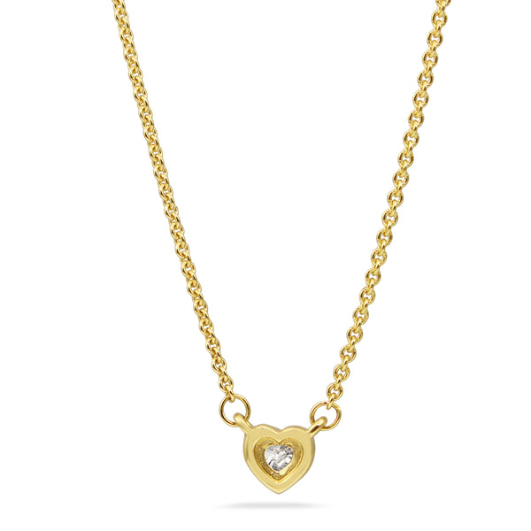 18ct Yellow Gold Diamond Heart Solitaire Necklace