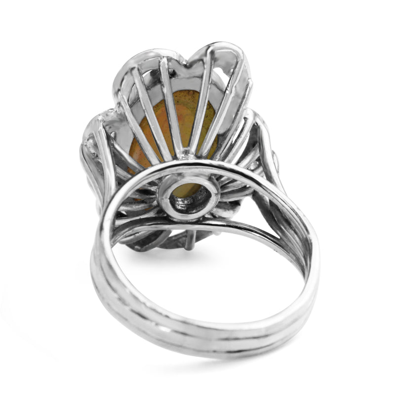 Palladium Opal and Single Cut Diamond Ring