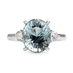 18ct White Gold Aquamarine and Old Cut Diamond 3 Stone Ring