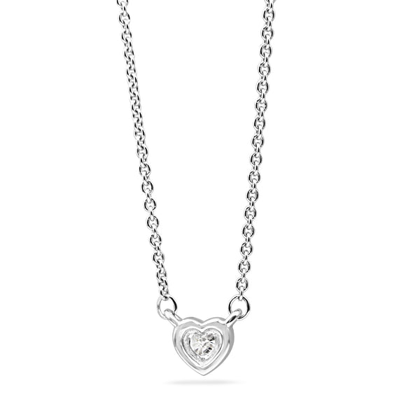 18ct White Gold Diamond Heart Solitaire Necklace