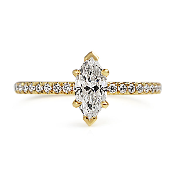 18ct Yellow Gold Marquise Diamond Solitaire Ring