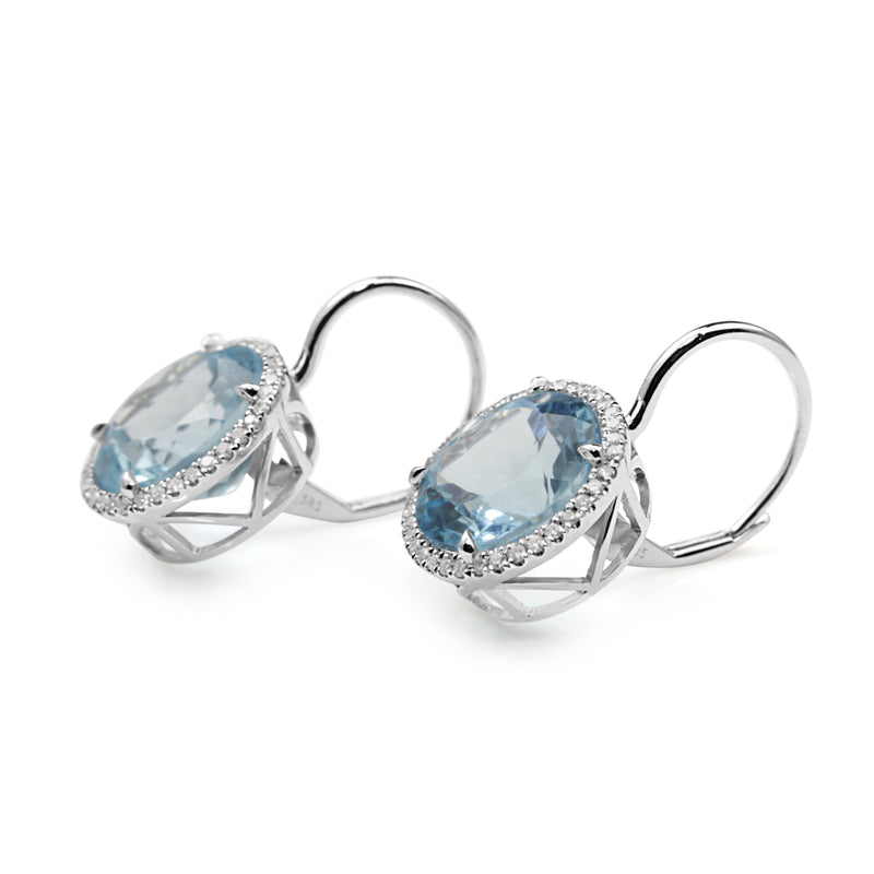 14ct White Gold Topaz Diamond Halo Earrings