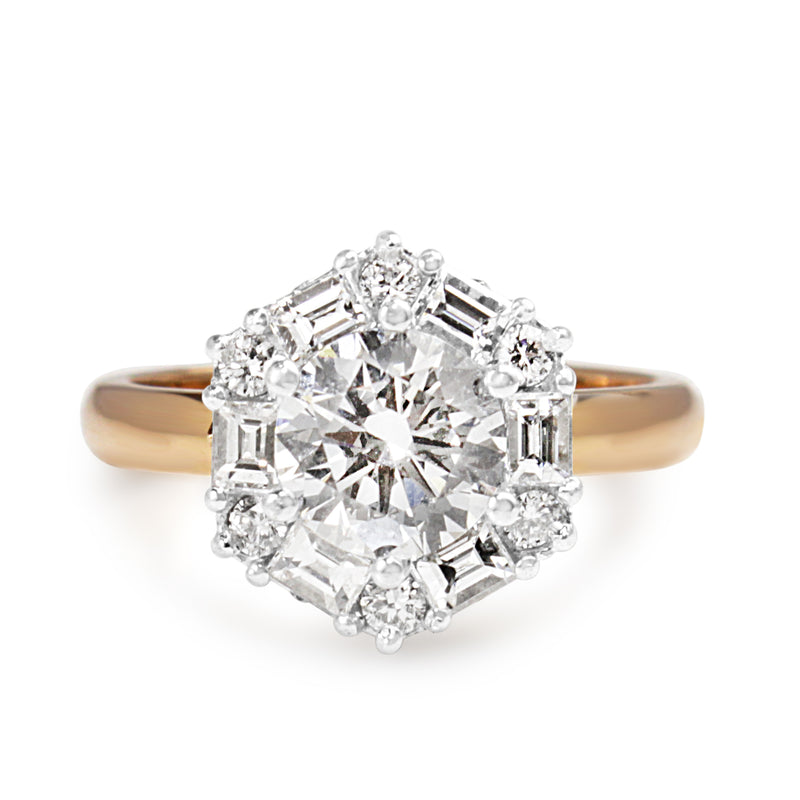 18ct Rose and White Gold Vintage Style Diamond Halo Ring