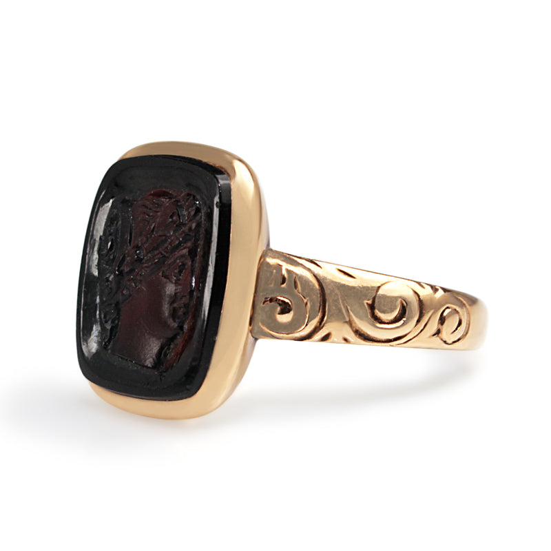 9ct Rose Gold Antique Garnet Intaglio Signet Ring