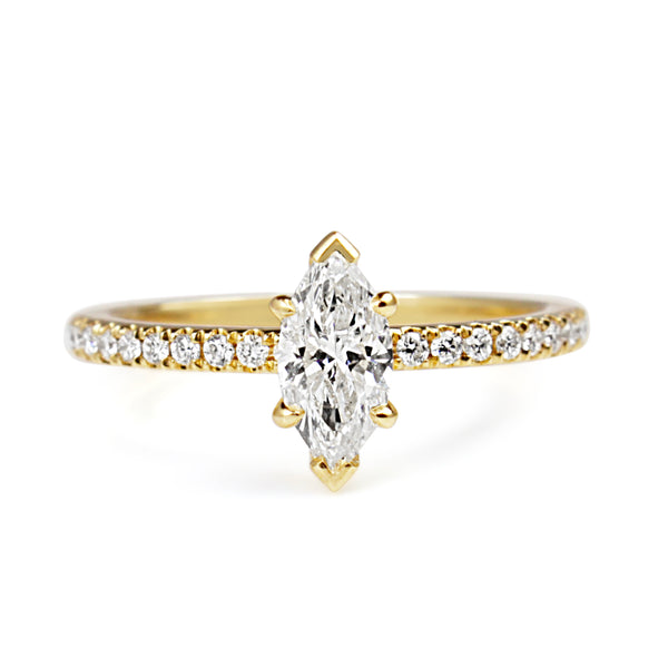 18ct Yellow Gold Marquise Diamond Solitaire Ring