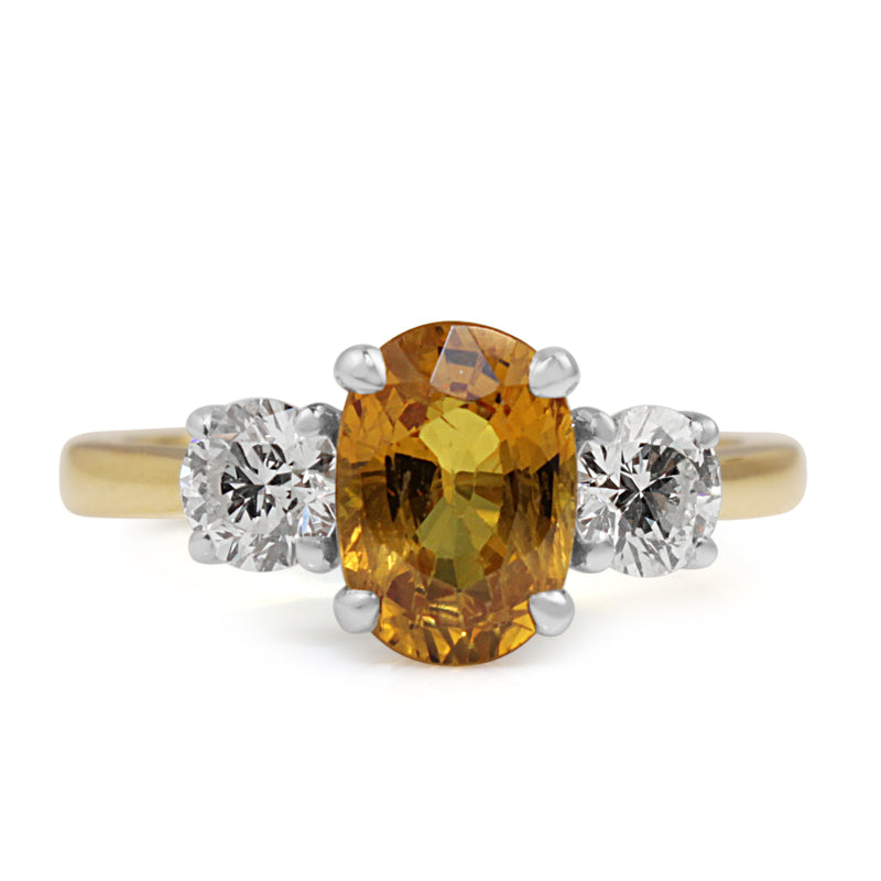 18ct Yellow and White Gold Yellow Sapphire and Diamond 3 Stone Ring